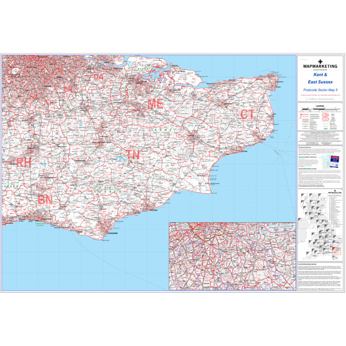 Williston Kent And East Sussex Detailed Postcode Wall Map With